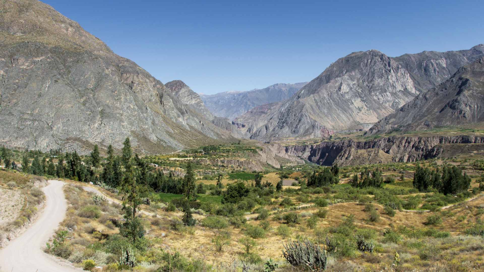 A wide flat area on the bottom of Cotahuasi Canyon