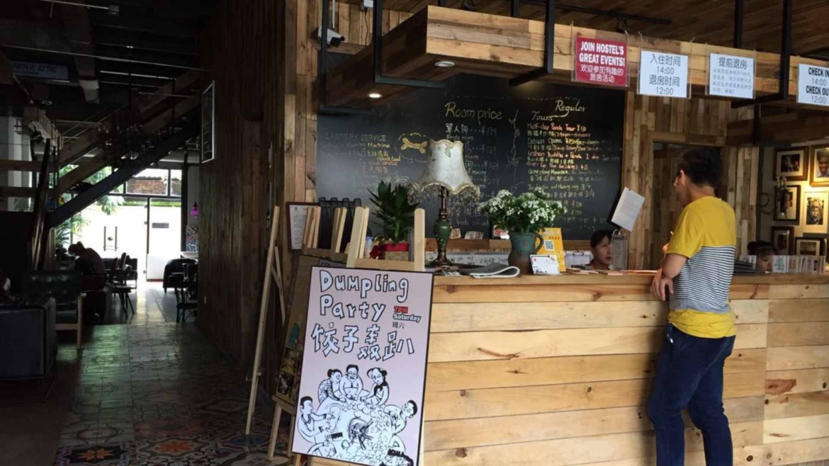 In a hostel reception in China