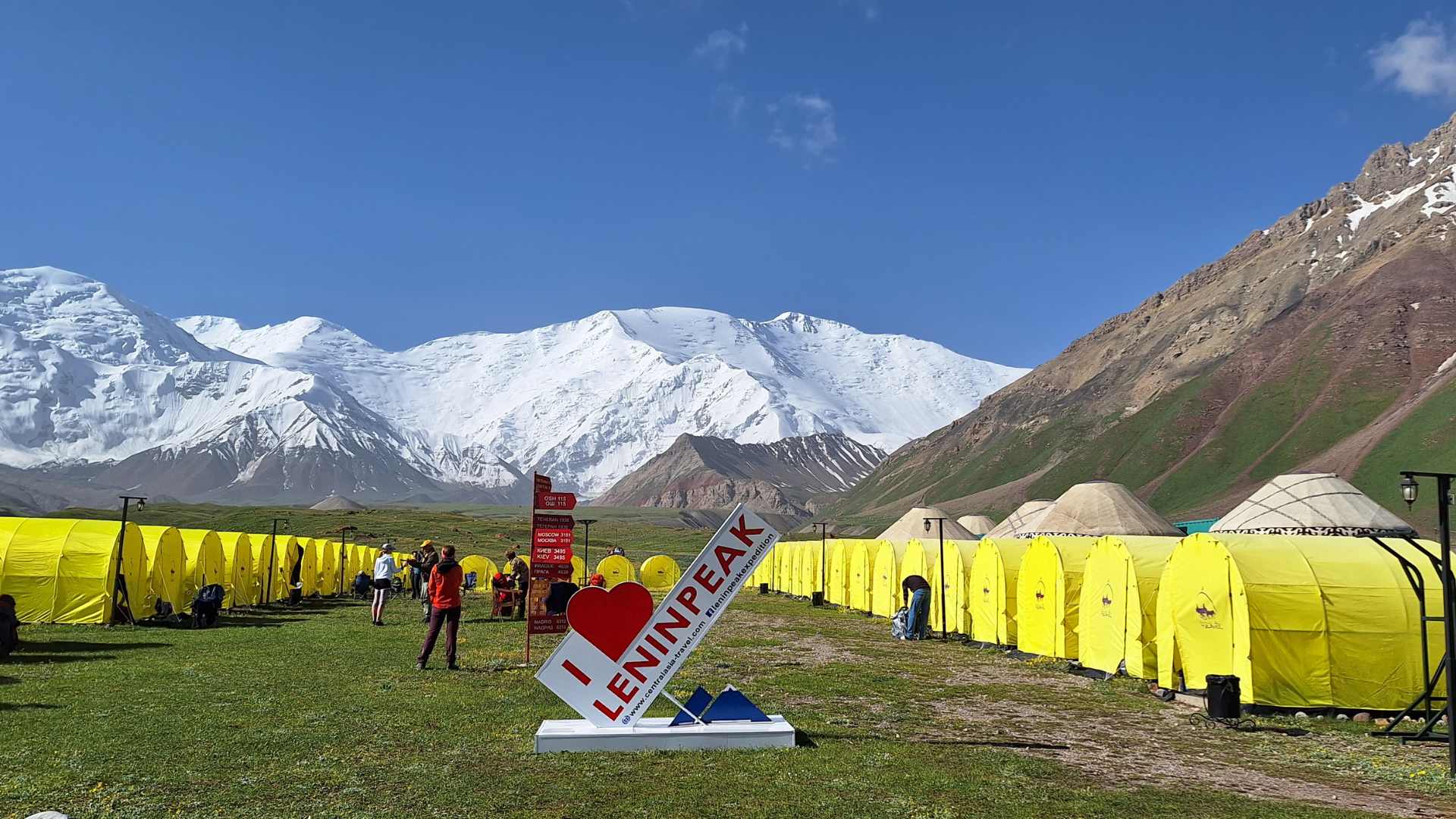Lenin Peak Base Camp and Lenin Peak in the background
