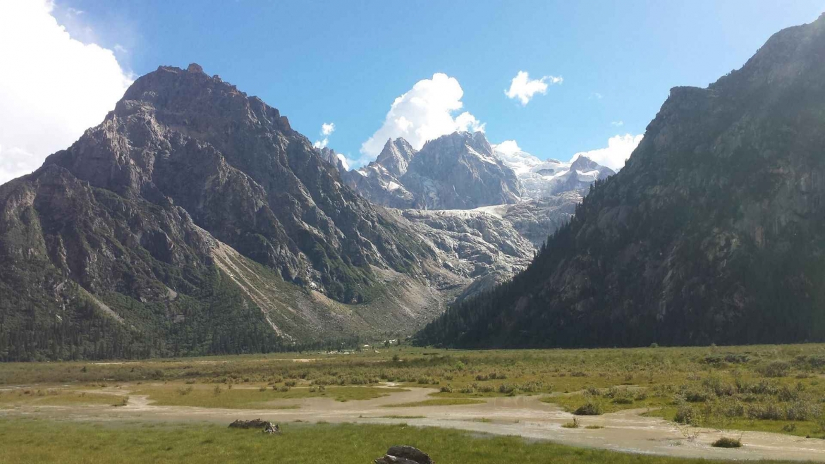 View to Rongme Ngatra and its glaciers south of Yilhun Lhatso