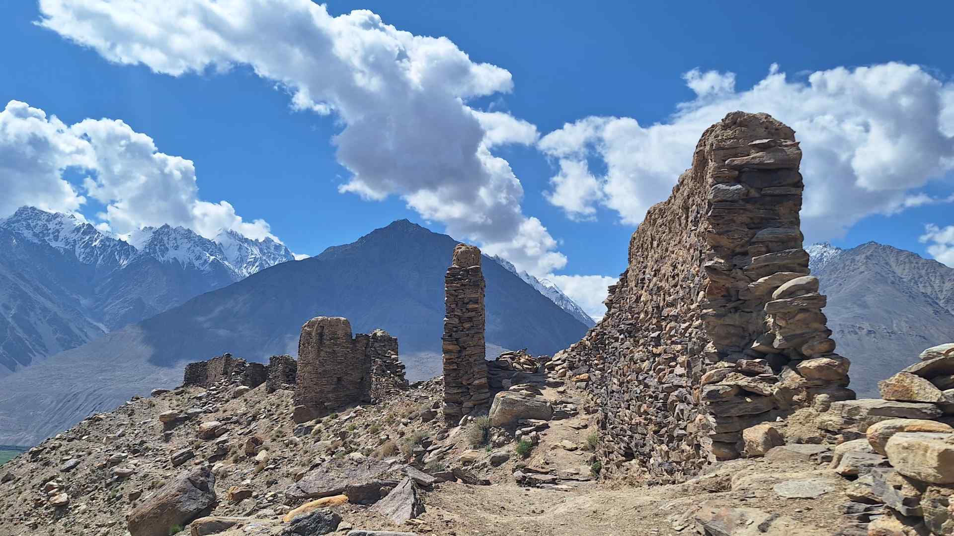 Spectacular views of Yamchun Fortress with Hindukush Mountains in the background