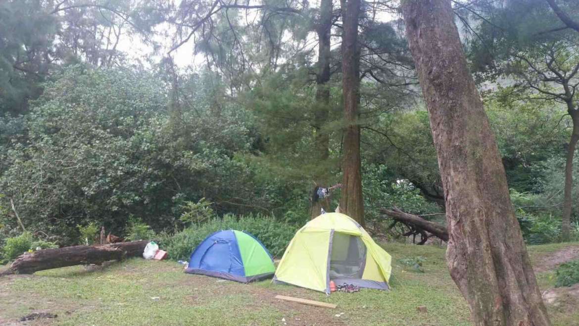 Camping in the forest near Sai Wan Beach, Sai Kung, Hong Kong
