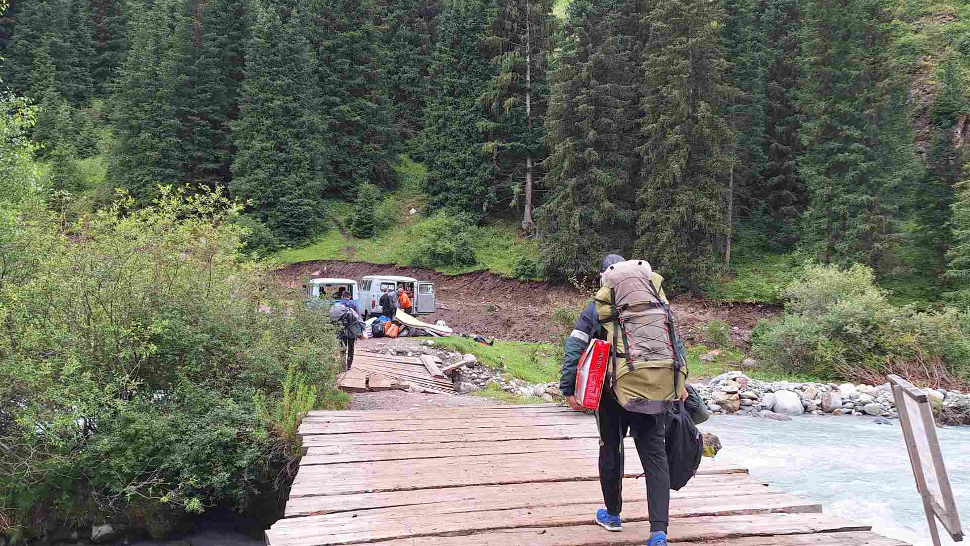 The broken wooden bridge- from this point- only on foot