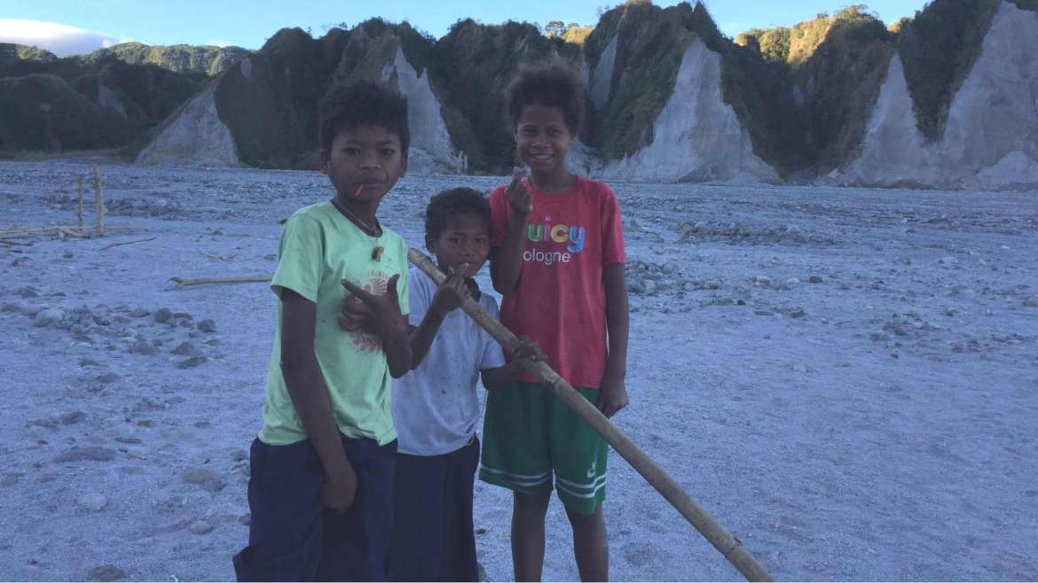 Mount Pinatubo, Philippines. Aeta children in the volcanic valley, early in the morning