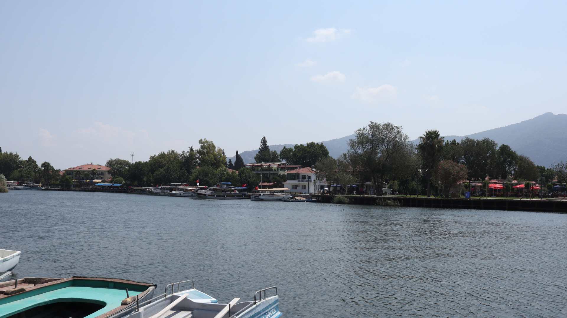 Dalyan River and the town of Dalyan on the other bank