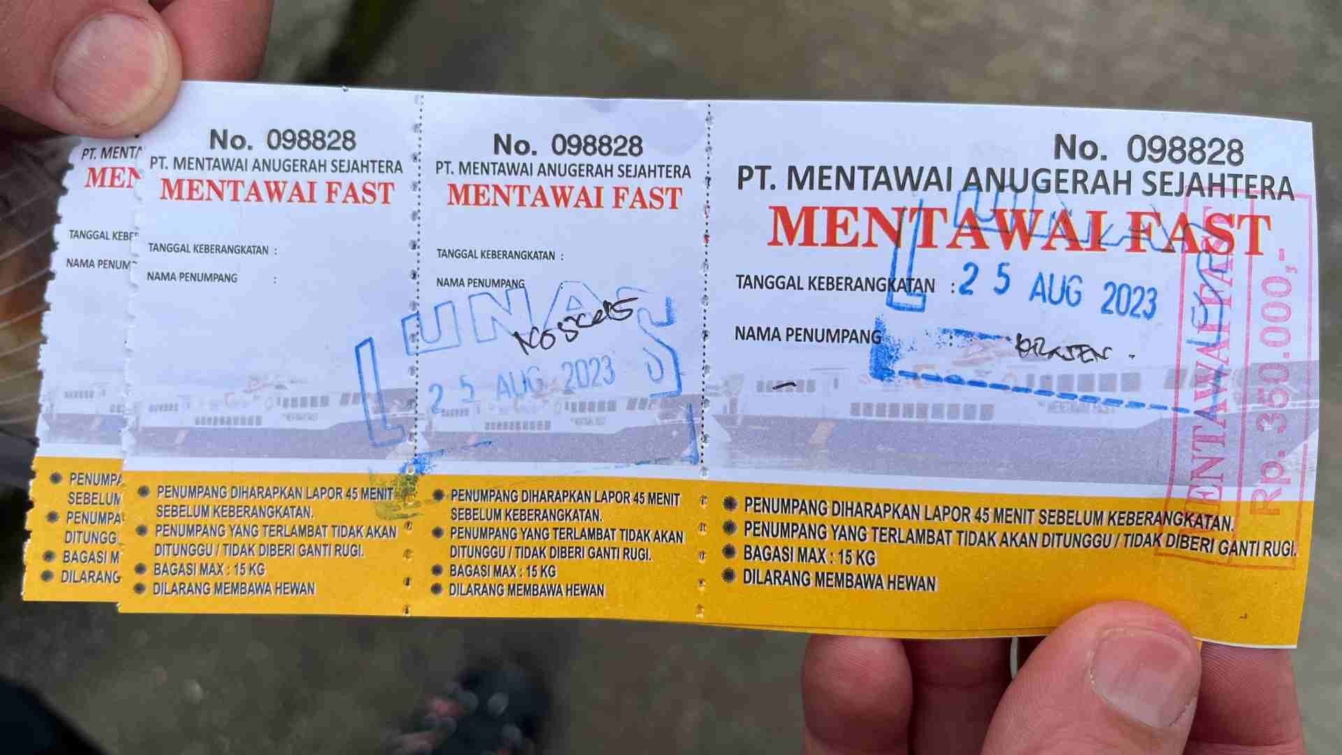 Ferry ticket from Tuapejat to Padang